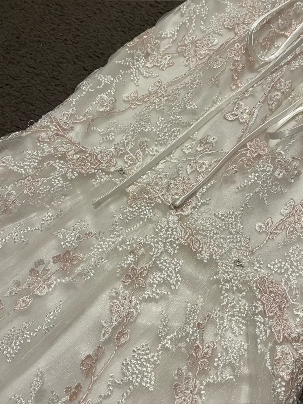 Sherri Hill White & Pale Pink Floral Appliqué Prom Dress - Picture 13 of 16